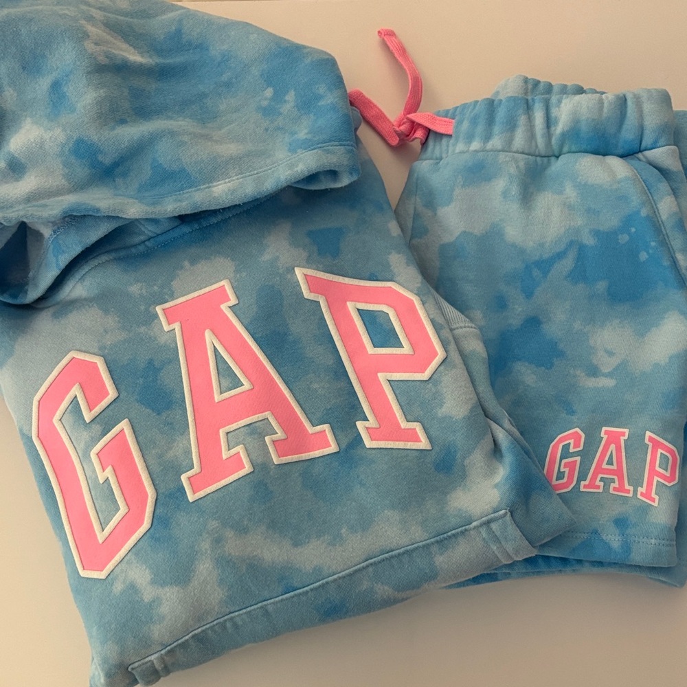 GAP Blue and Pink Tie-Dye Hoodie and Shorts